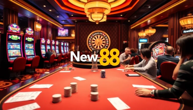 New 88 casino featuring vibrant gaming tables and slot machines inviting players to explore thrilling gambling experiences.