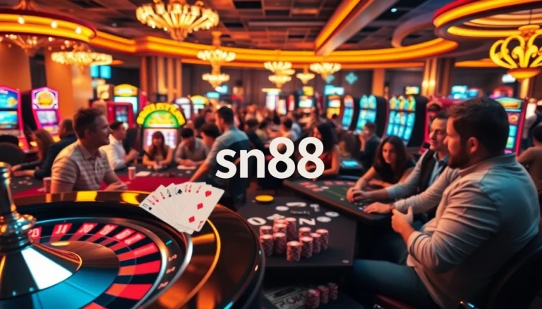 Players enjoying an exciting gambling experience at sn88 casino tables with roulette and poker action.