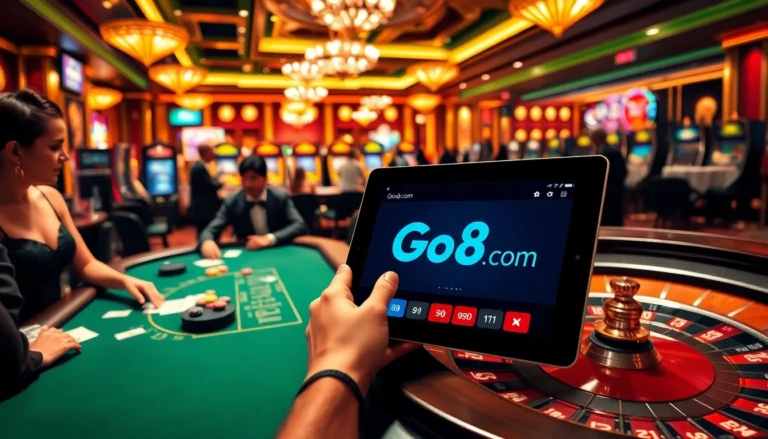 Players enjoy exhilarating casino games at tables and slot machines, with Go8.com enhancing their online gambling experience.