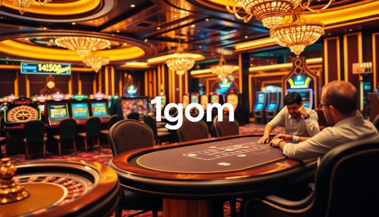 Players engaged in a thrilling poker game at a luxurious casino featuring the 1gom experience.