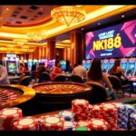 Players enjoying an engaging gaming experience at trang chủ nk88, featuring vibrant slot machines and pitched poker games.