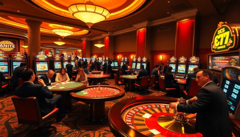 Explore the thrilling atmosphere of upscale gambling at https://ea77.lat/ with players enjoying poker and roulette.